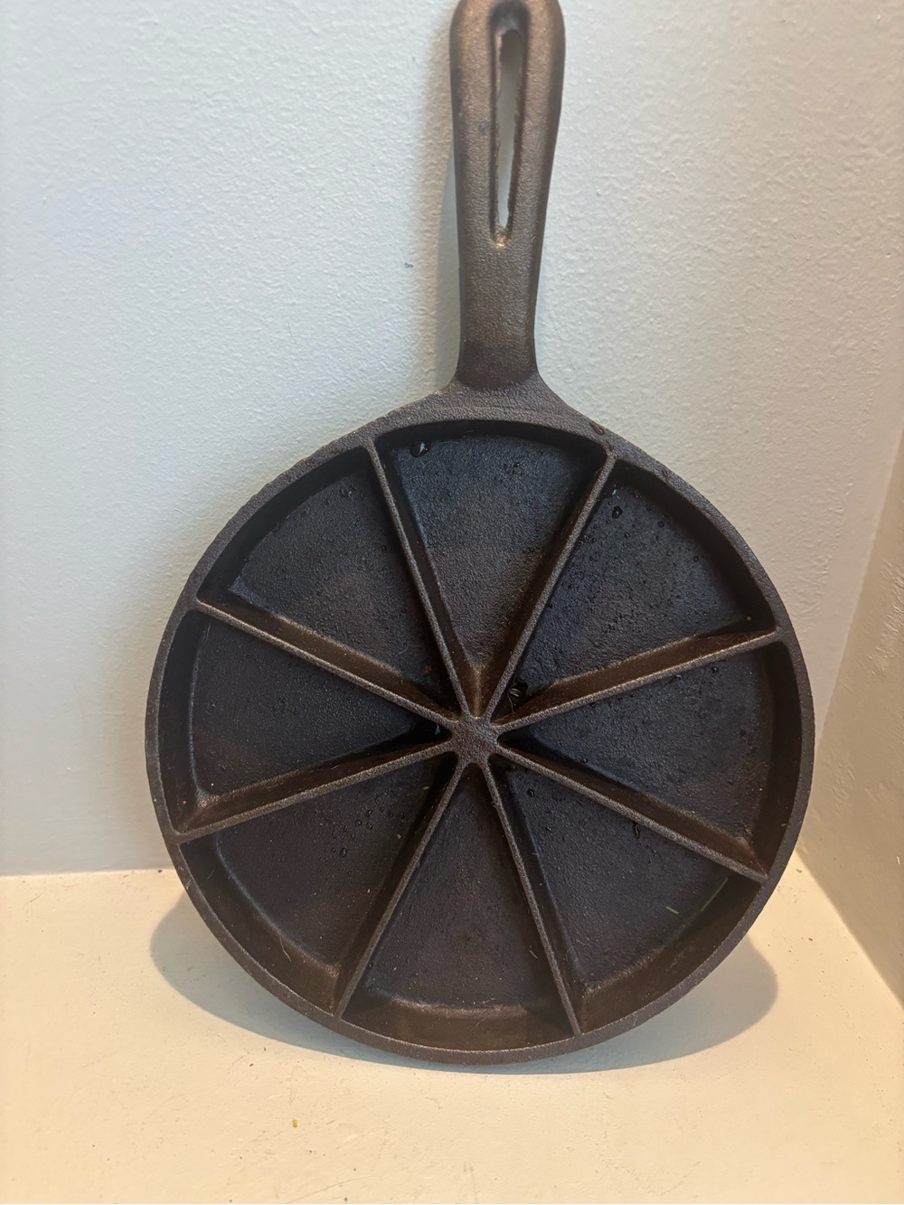 Cast Iron Wedge Pan- camping fire cornbread outdoors cooking 8 slots rustic
